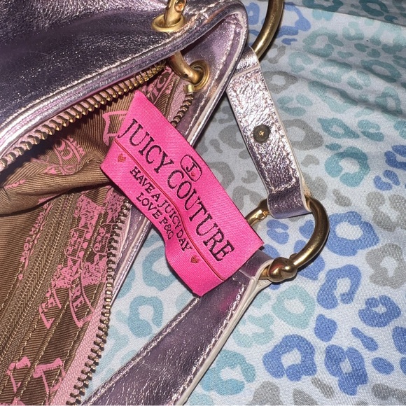 Vintage Pink Silver Juicy Couture Purse Y2K Shoulder Bag Handbag Satchel Heart - Picture 7 of 12